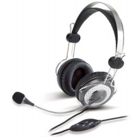 Casti genius hs-04su  cu fir standard utilizare multimedia microfon pe brat noise canceling conectare prin jack 3.5 mm x 2 negru& argintiu 