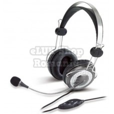 Casti genius hs-04su  cu fir standard utilizare multimedia microfon pe brat noise canceling conectare prin jack 3.5 mm x 2 negru& argintiu 