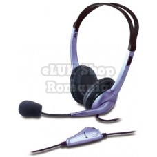 Casti genius hs-04s  cu fir standard utilizare multimedia microfon pe brat conectare prin jack 3.5 mm negru / argintiu 