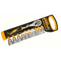 Set de 12 chei tubulare de 3/8 cu maner cu clichet Cr-V In